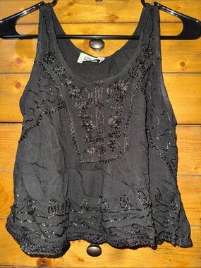 Black Embroidery Cropped Tank Top